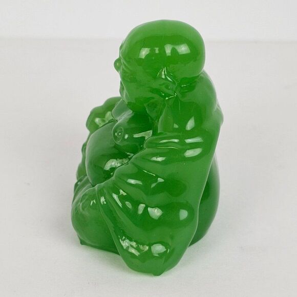 Vtg Green Carved Glass Sitting Buddha Figurine Statue Peoples Republic of China - Picture 6 of 13